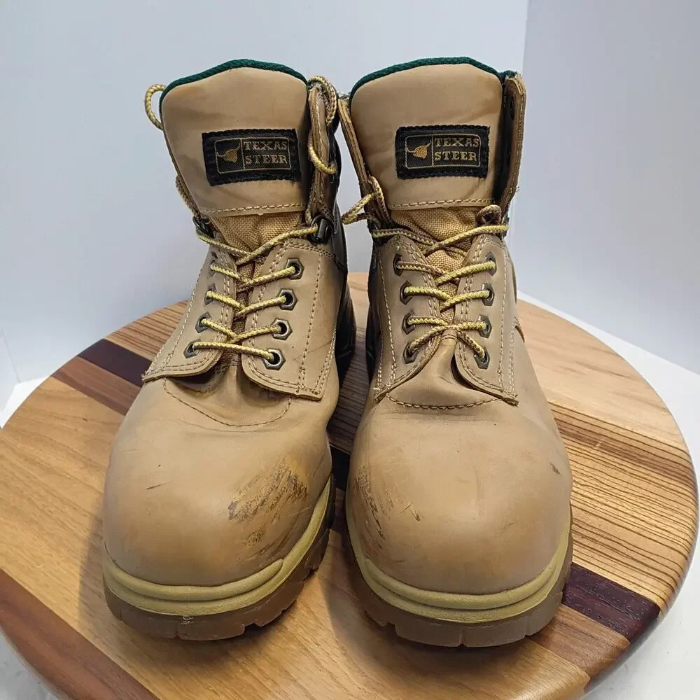 Texas Steer Maximus Safety Work Boots Oil Slip Resistant Steel Toe Mens 11 Tan